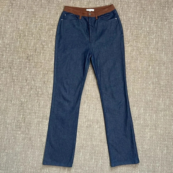 WeWoreWhat Icon Straight Leg Jean Size 31 Blue Denim with Brown Accent Pockets - Picture 2 of 11